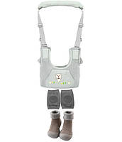 Набор детские вожжи-ходунки с подкладками, наколенники и носочки-ботиночки для малышей Серый (vol-9245)