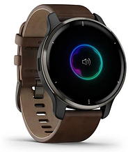 Смарт-годинник Garmin Venu 2 Plus Slate Stainless Steel Bezel With Slate Case And Brown Leather Band