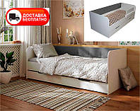 Кровать односпальная Valencia 1900х900 мм обивка велюр Dark Grey темно-серый с ящиком для белья