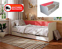 Ліжко односпальне Valencia 1900х900 мм оббивка велюр Coral (рожевий) з шухлядою для білизни