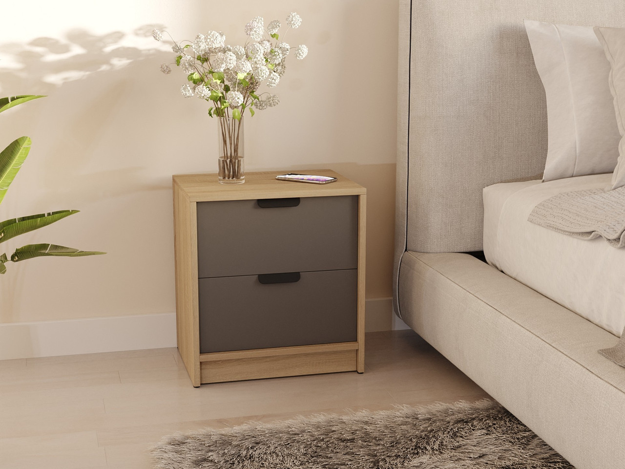 Тумба для ліжка Moreli T-3 Ш450*В490*Г350 Дуб сонома-Антрацит, фото 1