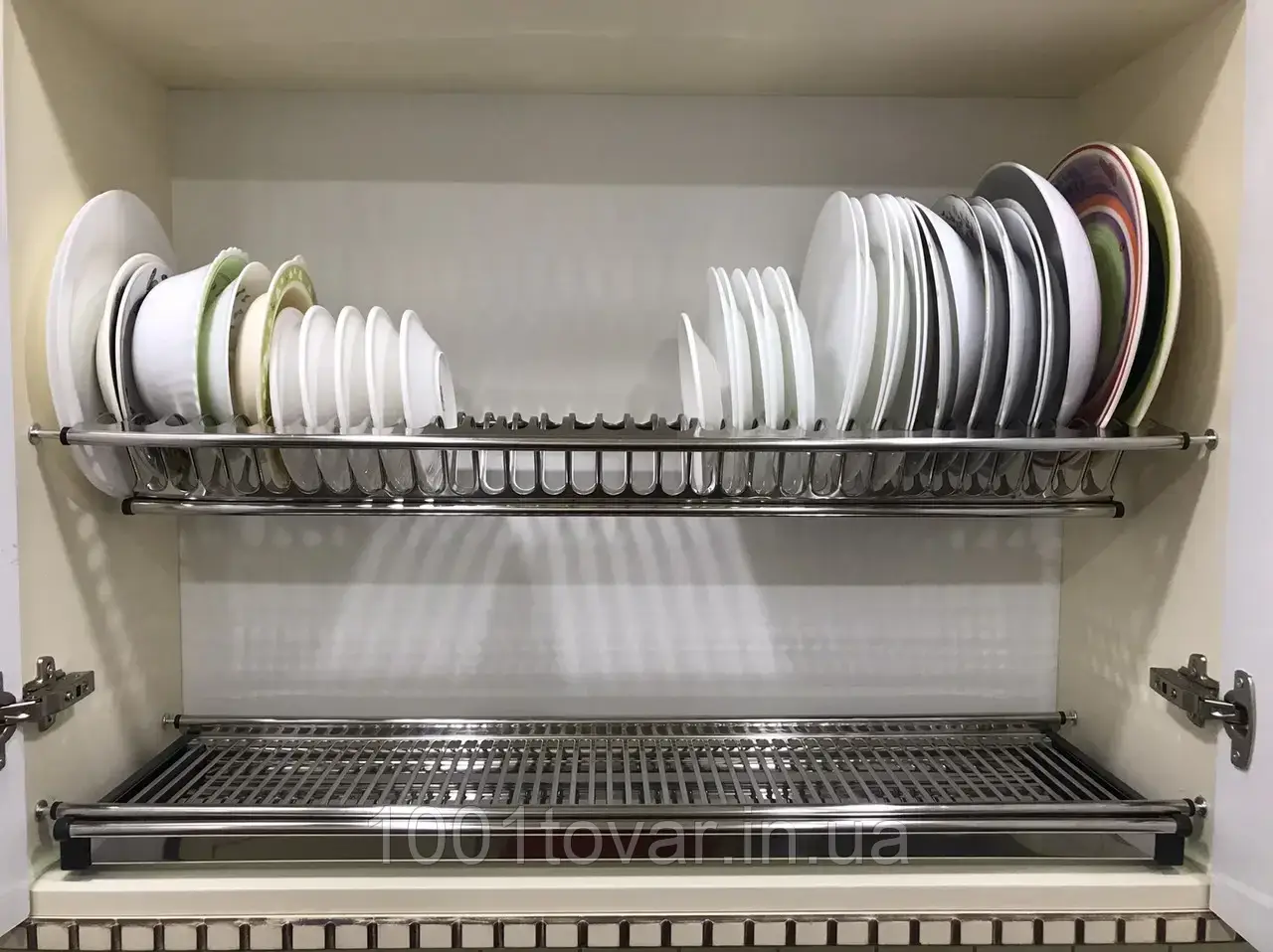 Сушарка з нержавійки для посуду в шафу 50 см дворівнева штампування, фото 1