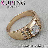 Перстень массивный золотистого цвета Xuping медицинское золото декорирован хрустальными камнями 18K