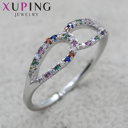 Колечко серебристого цвета Xuping Jewelry с разноцветными стразами медицинский сплав, фото 1