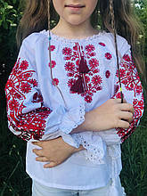 Блуза з вишивкою "Птахи щастя" дівчинці, поплін, 110-146см