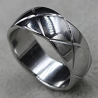 Кольцо серебристое из ювелирной медицинской стали от Stainless Steel марка 316 L ширина 9 мм насечки