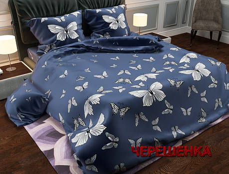Тканина для постільної білизни Бязь "Gold" Lux GL3724blue (50м) метелики на синьому, фото 1