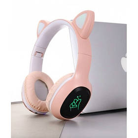Бездротові дитячі Bluetooth навушники з котячими вушками і кольоровою підсвічуванням CATear P58M LED Рожеві