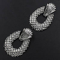 Серьги женские гвоздики пуссеты висюльки в стиле Зарра в серебристом цвете овальные размер 5х3 см