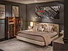 Ліжко двоспальне з м'яким узголів'ям MeBelle VEERANA 180х200, ніжки, сіро-бежевий шкірозамінник рогожка, фото 4