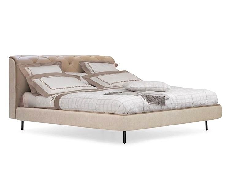 Стильна двоспальне ліжко MeBelle VEERANA 180х200 м'яка на ніжках, бежево-коричнева кава з молоком шкірозамінник