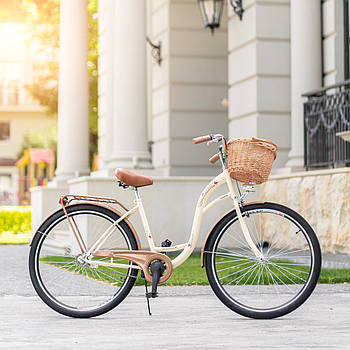 Велосипед жіночий міський VANESSA 28 crem з кошиком Польща