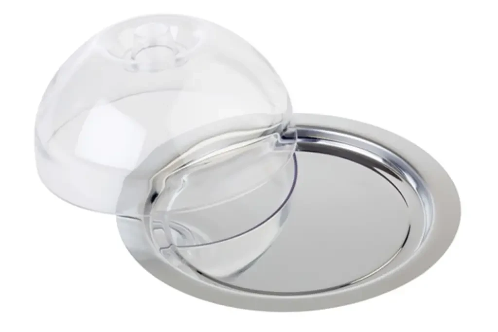 Блюдо з кришкою 22 см (без ручок) h 9,5 см нержавіюча сталь/акрил (13622), фото 1