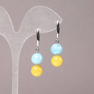 Сережки з натурального каменю Аквамарин і Цитрин d-10мм+- L-40мм+-