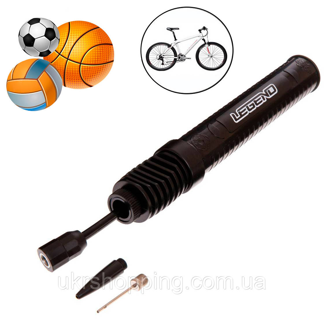 Ручний насос для м'яча "Legend Ball Pump FB-3422" Чорний, портативний насос велосипедний/футбольного м'яча