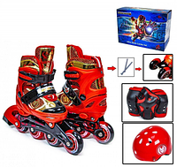 Детские ролики с защитой и шлемом Disney, размер 33-36, Marvel Iron Man Красные