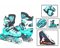 Дитячі ролики із захистом та шоломом Scale Sports, розмір 29-33, М'ятні