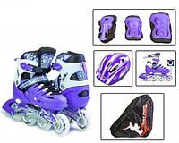 Детские ролики с защитой и шлемом Scale Sports, размер 34-37, Фиолетовые
