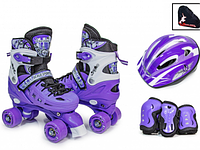 Детские ролики-квады с защитой и шлемом Scale Sports, размер 29-33, Фиолетовые
