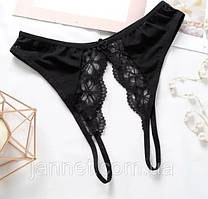 Еротичні трусики чорні з розрізом - розмір універсальний (на резинці)