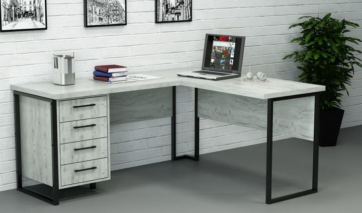 Стіл офісний кутовий Лофт 140х120х75 см. СУЛА-2, Дуб крафт білий, фото 1