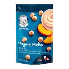 Gerber, Yogurt Melts, для малюків від 8 місяців, з персиком, 28 г