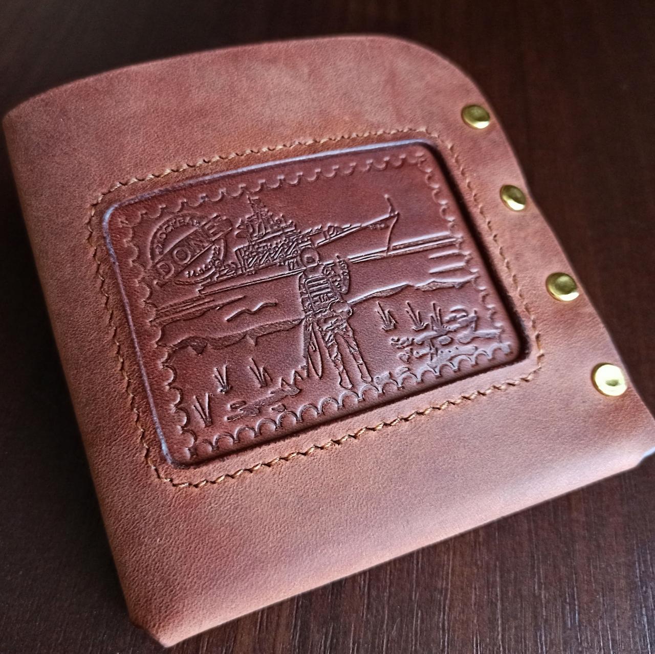 Шкіряний коричневий чоловічий гаманець .Тонкий міні гаманець.