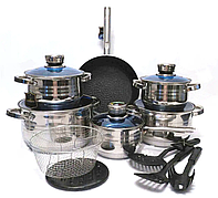 Набір каструль з кришками та сковородою Bohmann BH 1800 MRB набір кухонний 19 предметів посуд для кухні