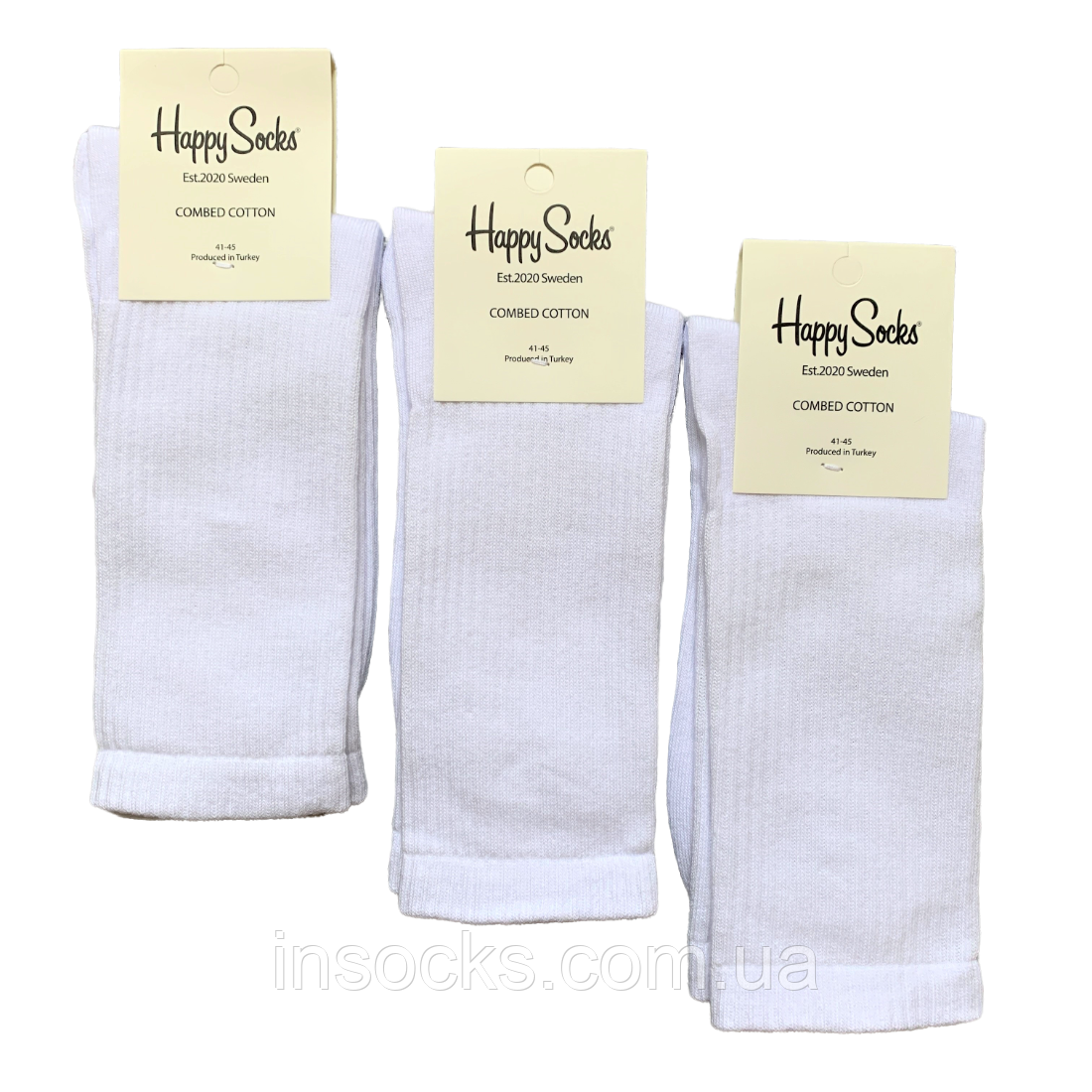 Шкарпетки чоловічі "Happy Socks" теніс, хб, демісезонні. 41-45р. Білі. Високі.