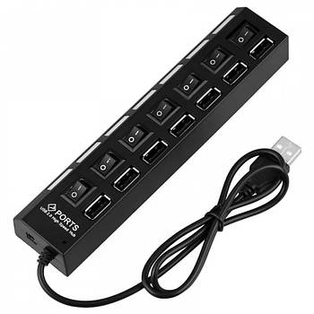Концентратор USB HUB Power Button USB 2.0 to 7 USB Black