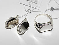 Серебряный набор украшений кольцо и серьги со вставками белого фианита Элегантность