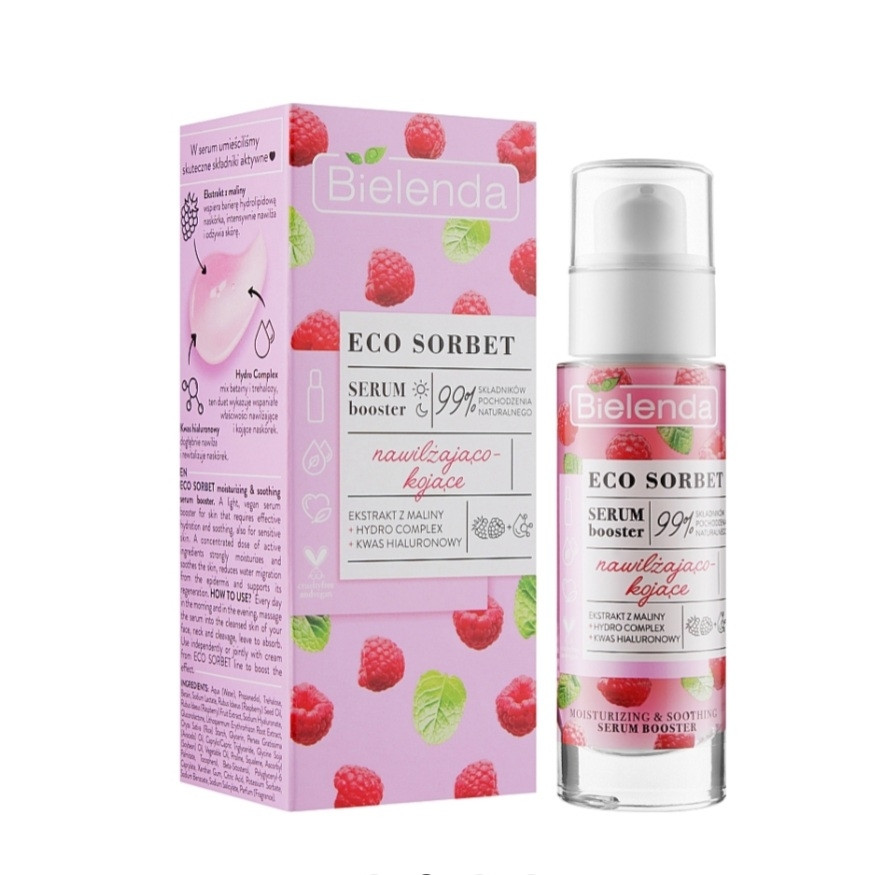 Сироватка-бустер для обличчя із екстрактом малини Bielenda Eco Sorbet Moisturizing & Soothing Serum Booster, фото 1