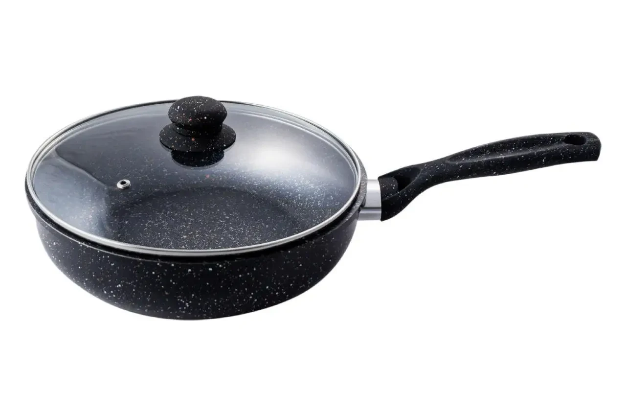 Сковорода антипригарна Empire — 260 мм "сотейник-мрамор" із кришкою., фото 1