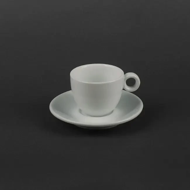 Чашка із блюдцем 80 мл. фарфорова, біла, кругла ручка espresso Helios, фото 1