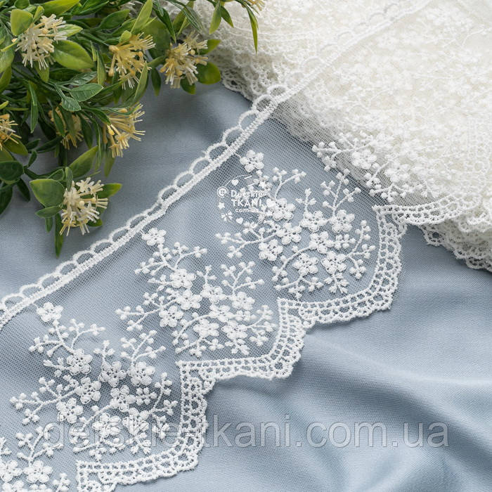 Моток мережива (9 метрів) з зубчиками і гіллячками, колір білий (теплий), ширина 9,5 см, фото 1