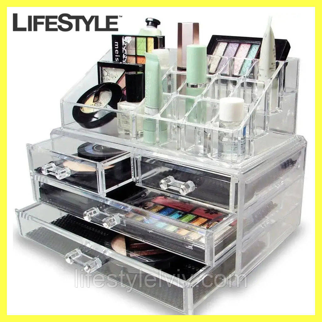 Акриловий органайзер для косметики Cosmetic Storage Box 24x19x15 см / Настільний бокс для косметики
