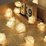 Гірлянда Троянди рози квіти 20 лампочок на 3м на батарейках білі, фото 4