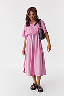 Женское розовое платье миди с верхом на запах S