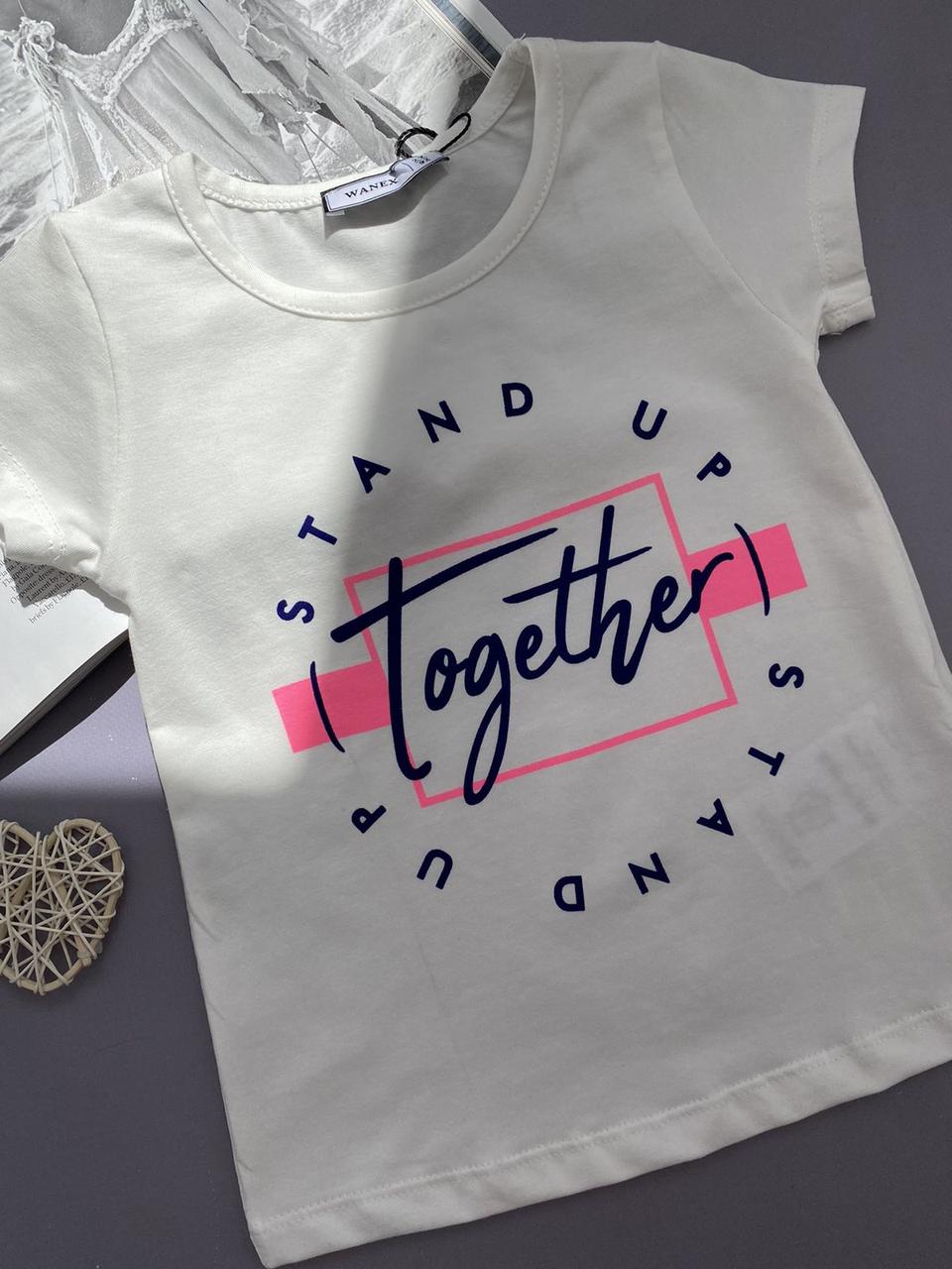 Футболка для дівчинки з написом "Together" Біла 2-31629, 190, Wanex, Білий, Для дівчаток, Літо, 110, фото 1