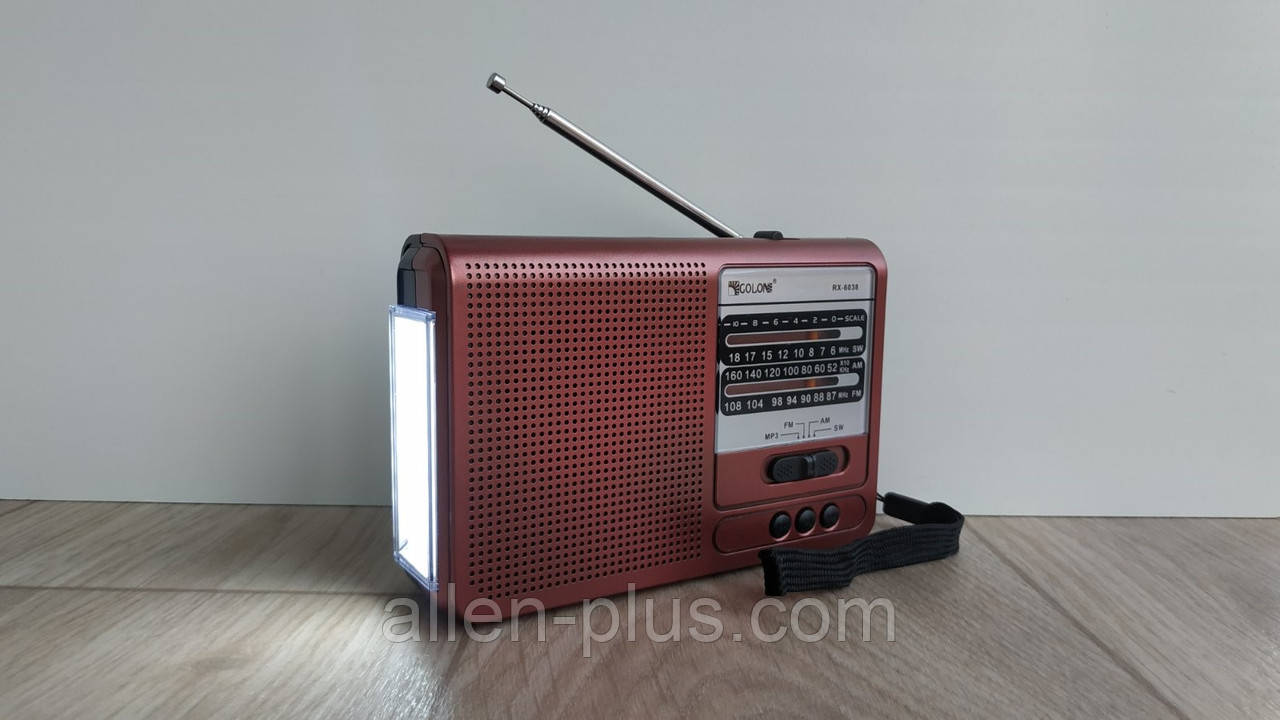 Радіоприймач GOLON RX-6038 FM/MW/SW, USB/microSD mp3, ліхтар, акумулятор Li-Ion, Dx2