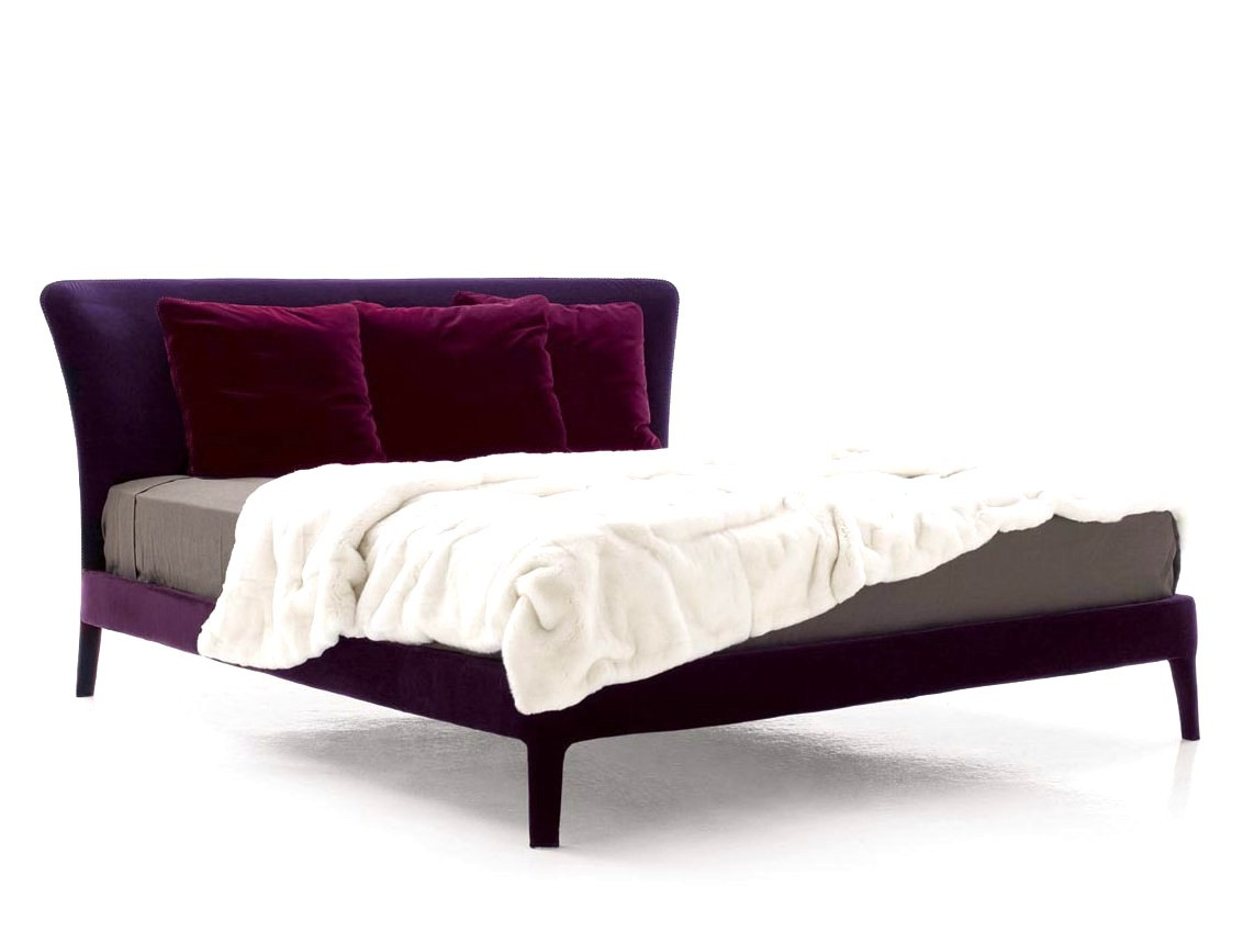 Ліжко двоспальне м'яке на ніжках MeBelle MUSKAN 160х200 см з ламелями, фіолетовий пурпурний велюр