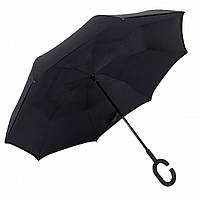 Зонт Lesko Up-Brella Чёрный прочный с удлиненной ручкой и плотной тканью антизонт двойной купол