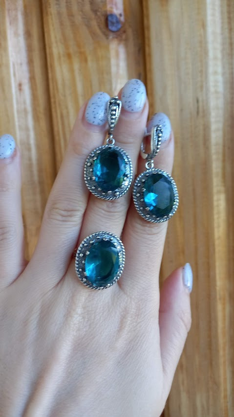 Срібний комплект від Хартів із бірюзовим камінням, фото 1