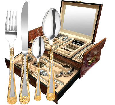 Набір столових приборів із 72 предмети в подарунковій валізі VERS 72 EL LV-9722 на 12 персон ложки, виделки (вилки), ножі