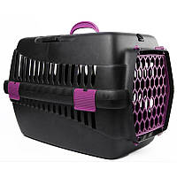 Переноска для животных черная пластик фиолетовые двери - 55х39х36 см до 8 кг
