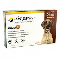Симпарика жевательные таблетки для собак 120мг 40-60кг - 3 таблетки