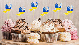 Патріотичні топери "Голуб Миру Україна" для бургерів або кексів в українському стилі (6 шт/уп)