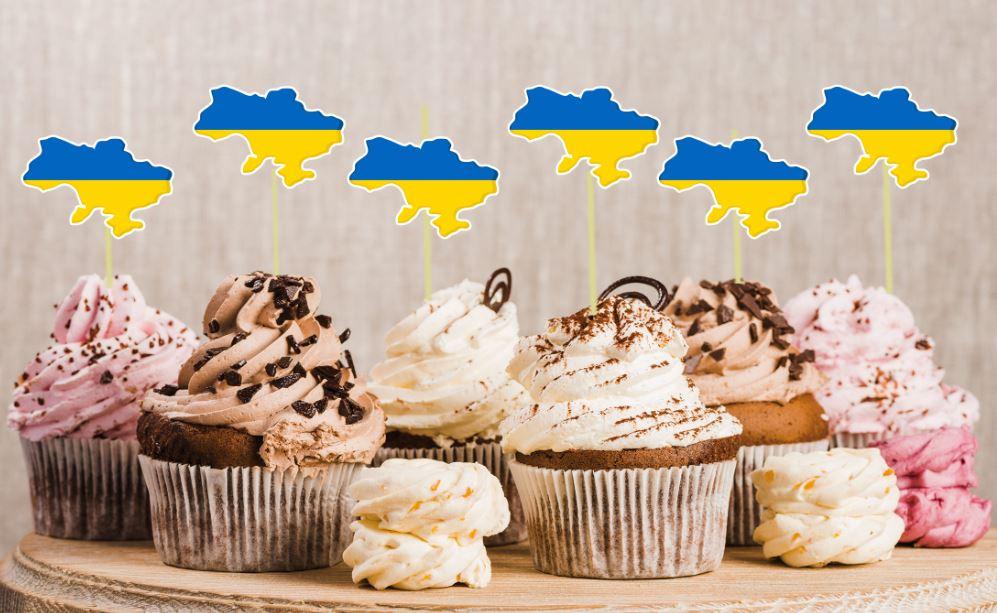 Патріотичні топери  "Карта України" жовто-блакитна (жб) для бургерів або кексів в українському стилі (6 шт/уп)