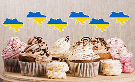 Патріотичні топери  "Карта України" жовто-блакитна (жб) для бургерів або кексів в українському стилі (6 шт/уп)