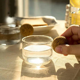 Набір 4 шт. Чашка з дерев'яною ручкою 150 мл (Olens) Куля GJB08-A